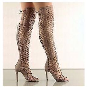 caged thigh high boots